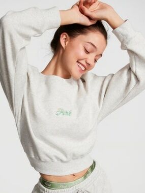 Victoria's Secret PINK Floral Embroidery Gray Cropped Sweatshirt